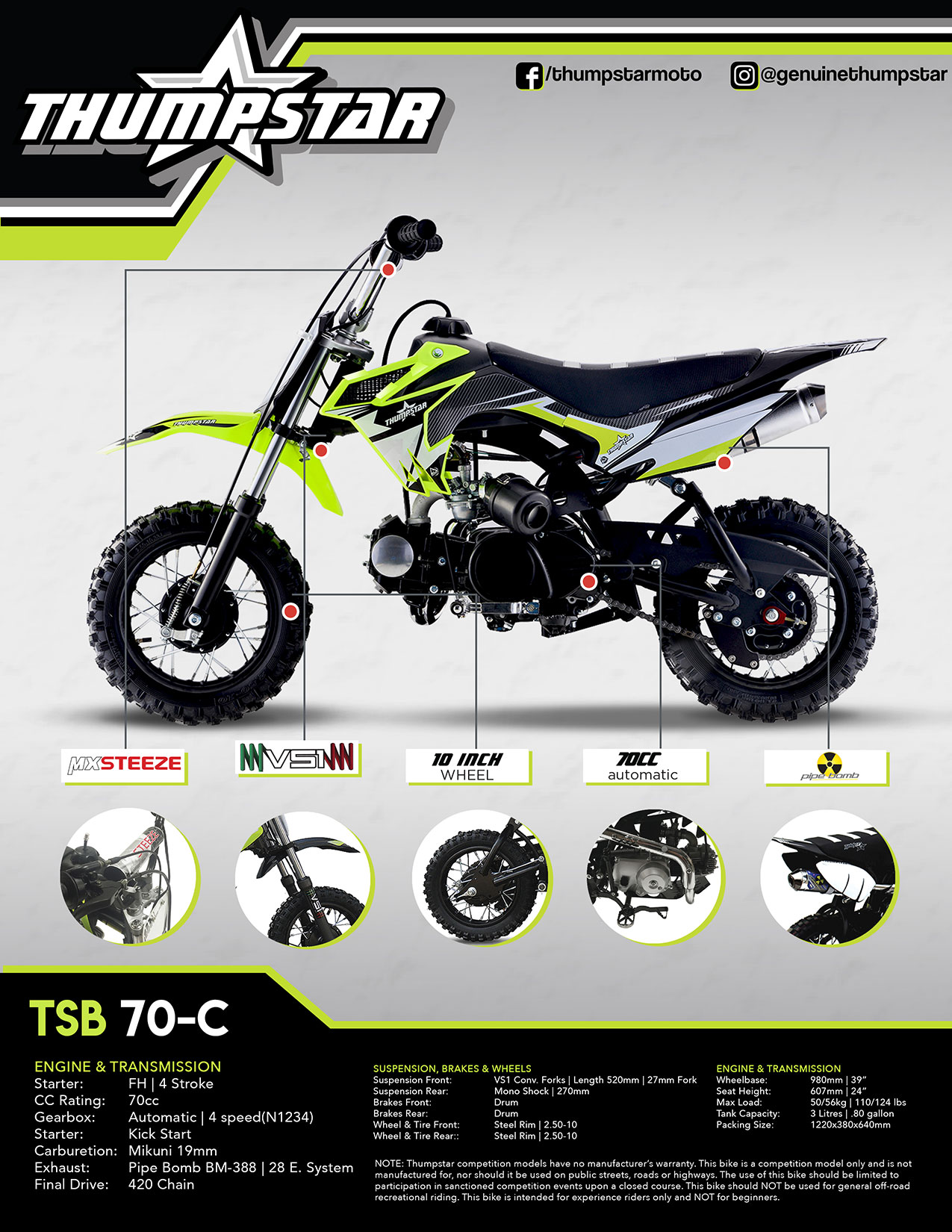Thumpstar TSB 70cc Dirt Bike ThumpNZ